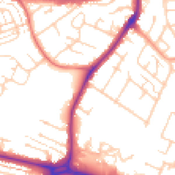 Daytime road noise heatmap for WD25 9PG