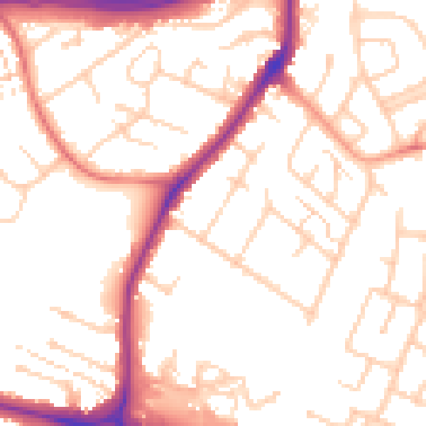 Daytime road noise heatmap for WD25 9PU