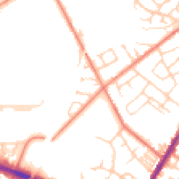 Daytime road noise heatmap for WF1 2NZ