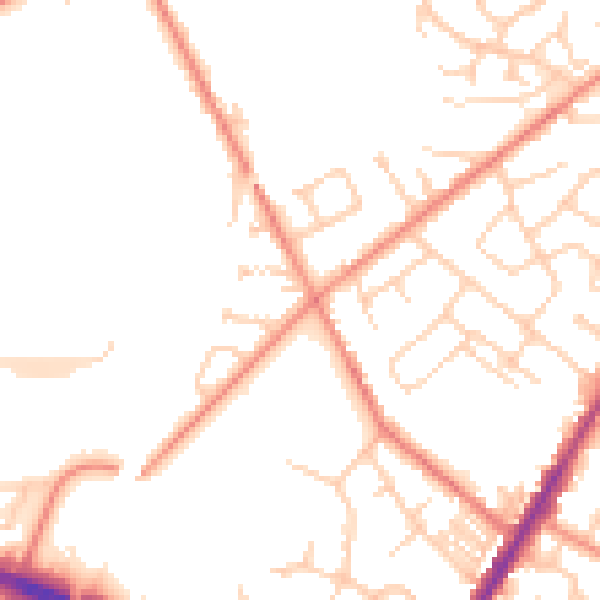 Daytime road noise heatmap for WF1 2PZ