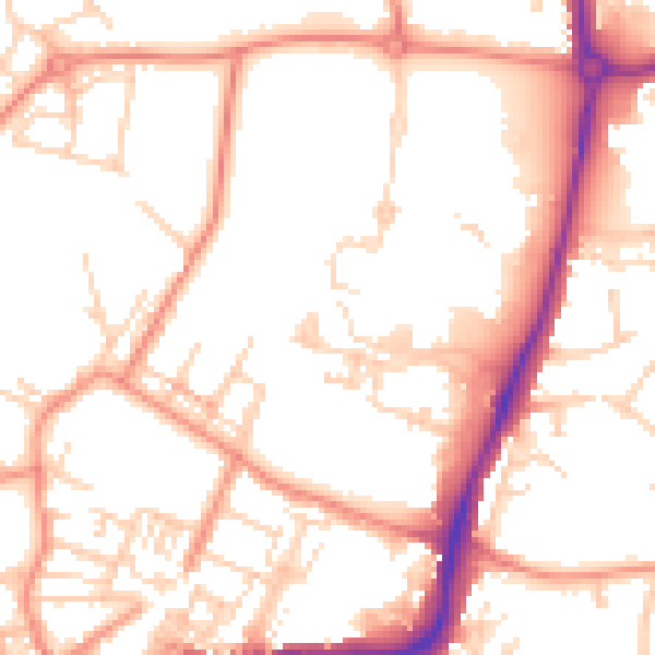 Daytime road noise heatmap for WF1 4SN