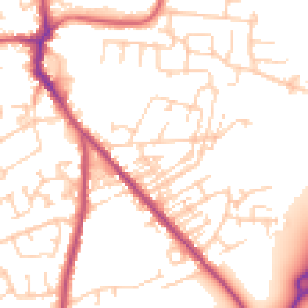 Daytime road noise heatmap for WF9 4AZ
