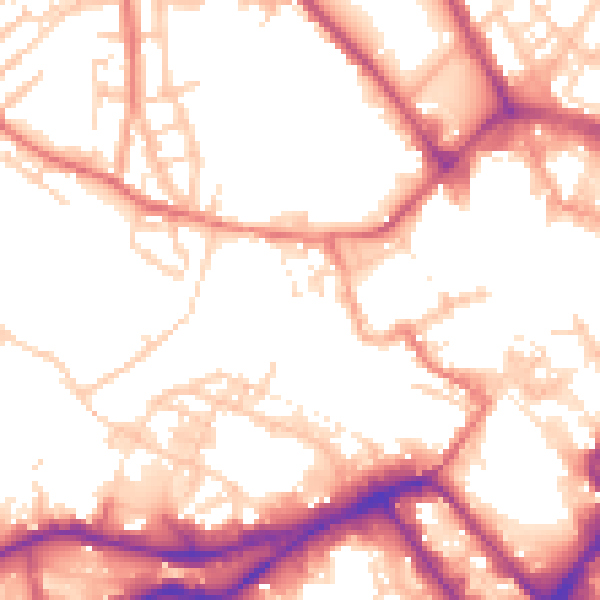 Daytime road noise heatmap for WN1 1EZ