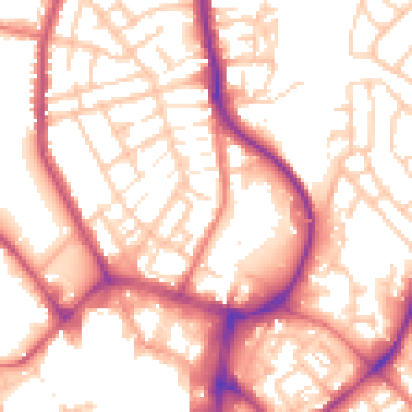 Daytime road noise heatmap for WN1 1ZL