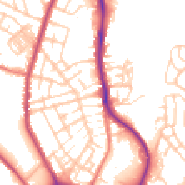 Daytime road noise heatmap for WN1 2DN