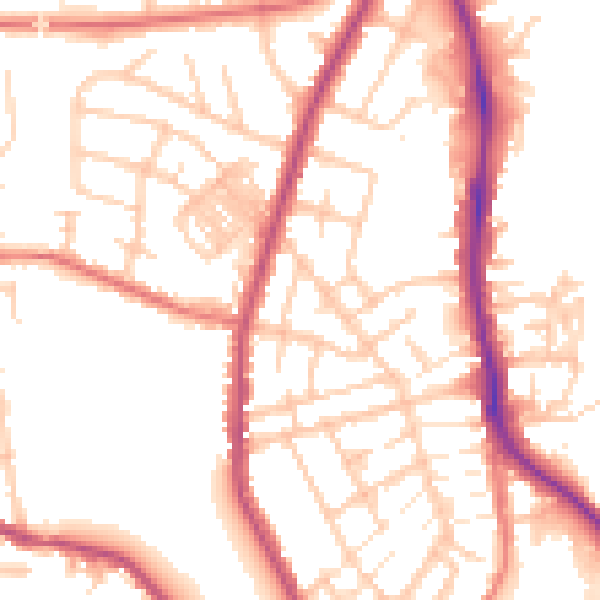 Daytime road noise heatmap for WN1 2DZ