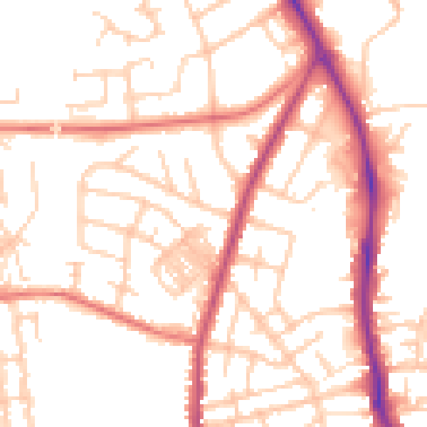 Daytime road noise heatmap for WN1 2EX
