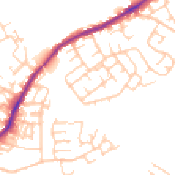Daytime road noise heatmap for WN2 1AS