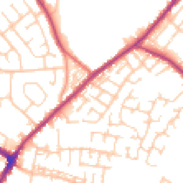 Daytime road noise heatmap for WN4 8RQ