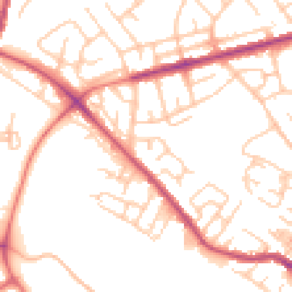 Daytime road noise heatmap for WN6 7SE