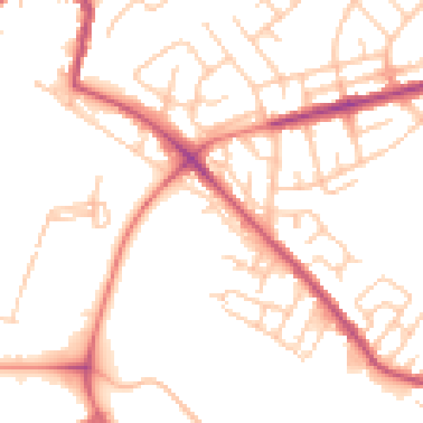 Daytime road noise heatmap for WN6 7TD