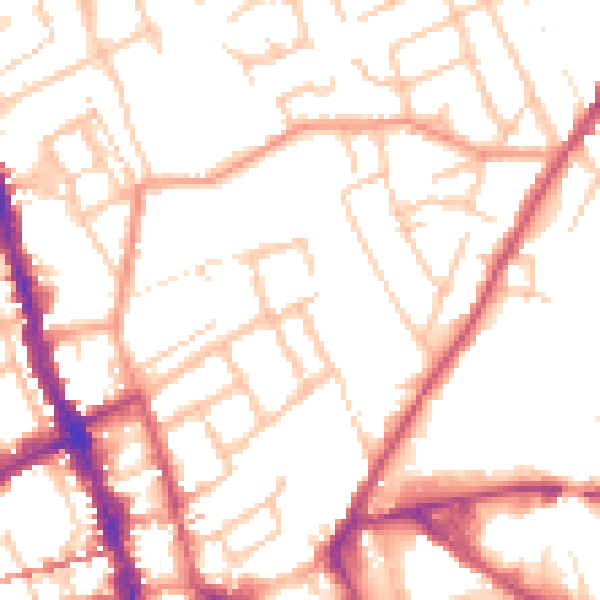 Daytime road noise heatmap for WR1 1NR