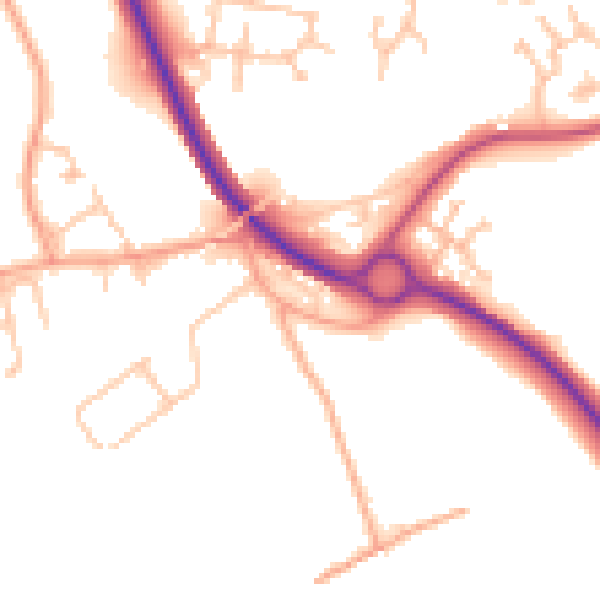 Daytime road noise heatmap for WR2 5AL