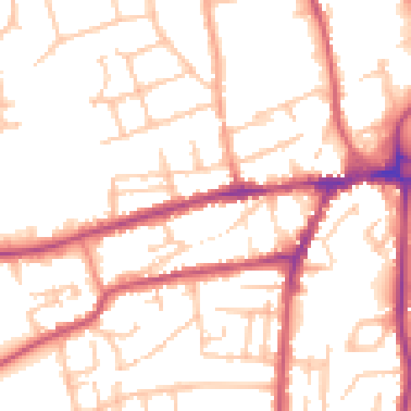 Daytime road noise heatmap for WR2 5BZ
