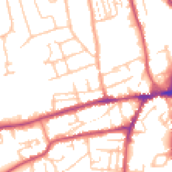 Daytime road noise heatmap for WR2 5DE
