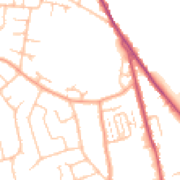 Daytime road noise heatmap for WR2 6AE