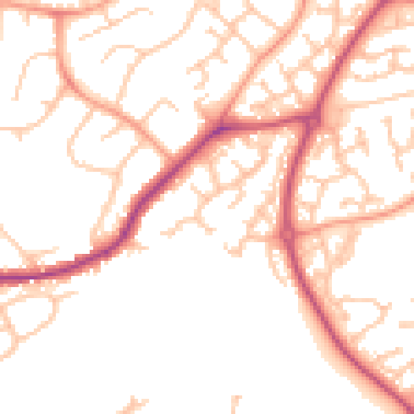 Daytime road noise heatmap for WR4 0BQ