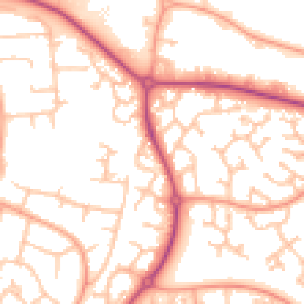 Daytime road noise heatmap for WR4 0DU