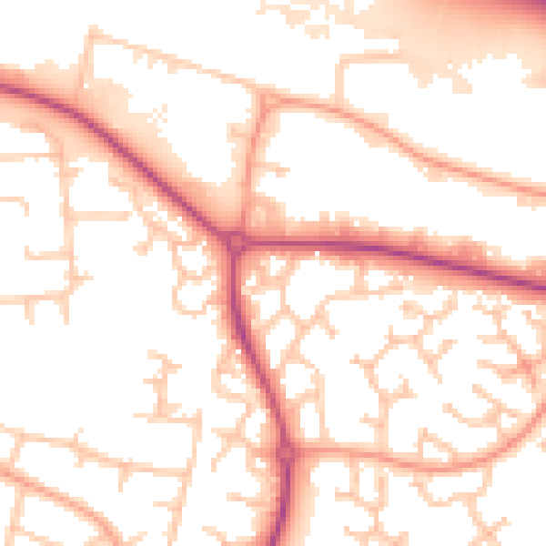 Daytime road noise heatmap for WR4 0EH