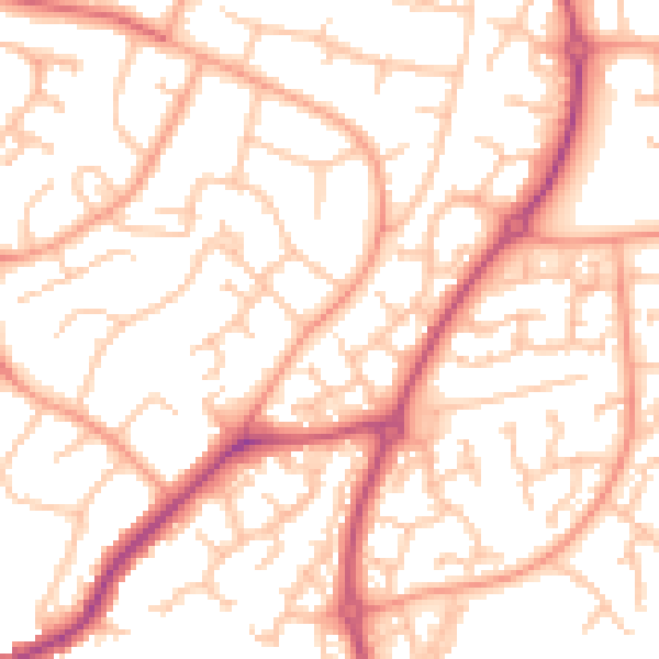 Daytime road noise heatmap for WR4 0JN