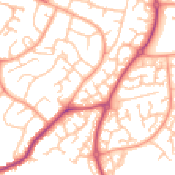 Daytime road noise heatmap for WR4 0JQ