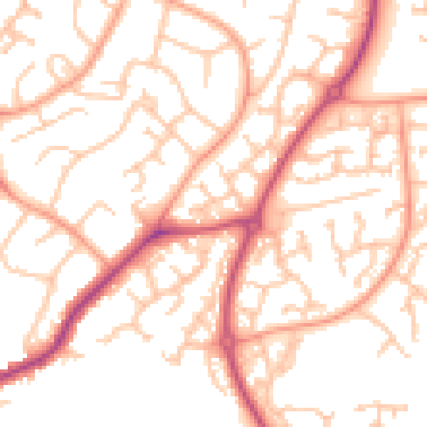 Daytime road noise heatmap for WR4 0JY