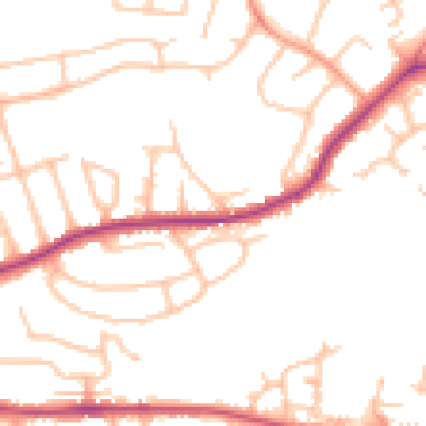 Daytime road noise heatmap for WR4 9AZ
