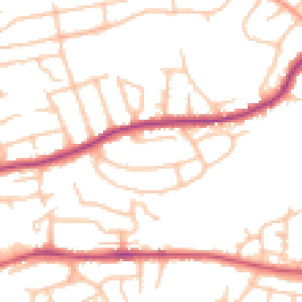 Daytime road noise heatmap for WR4 9BN