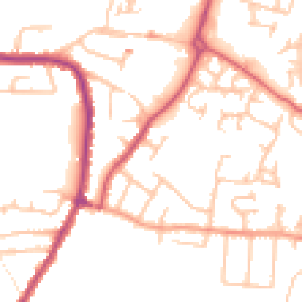Daytime road noise heatmap for WR4 9TD