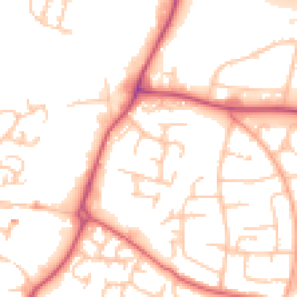 Daytime road noise heatmap for WR4 9XE