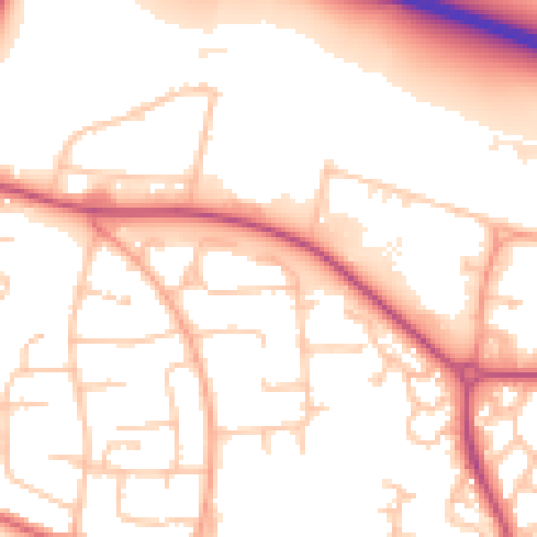 Daytime road noise heatmap for WR4 9YG