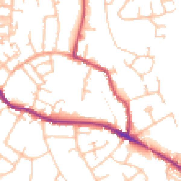 Daytime road noise heatmap for WR5 1DE