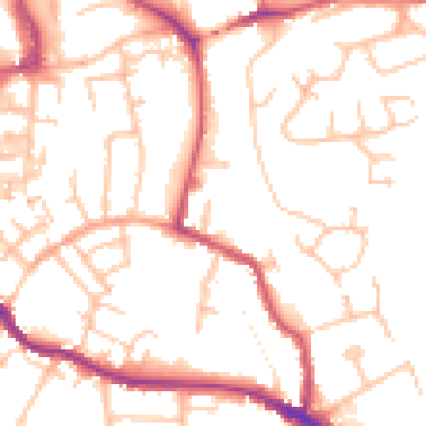 Daytime road noise heatmap for WR5 1DY