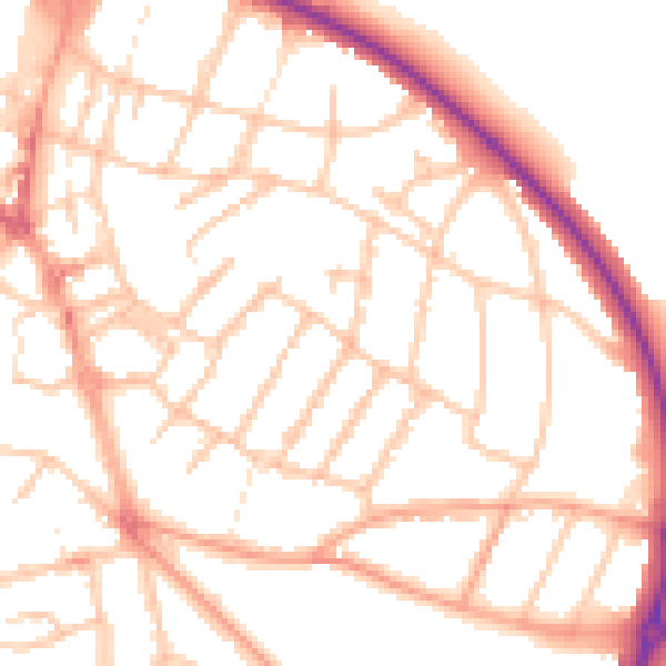 Daytime road noise heatmap for WS1 2DT