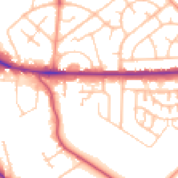 Daytime road noise heatmap for WV1 2DB
