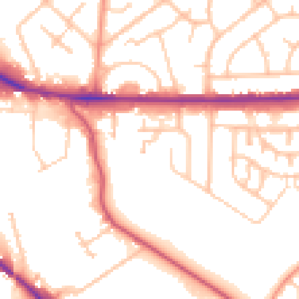 Daytime road noise heatmap for WV1 2DD