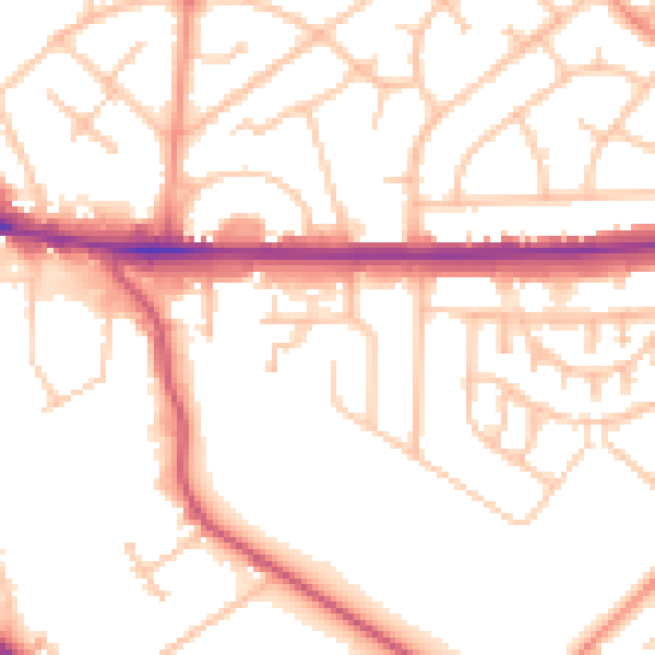 Daytime road noise heatmap for WV1 2DF
