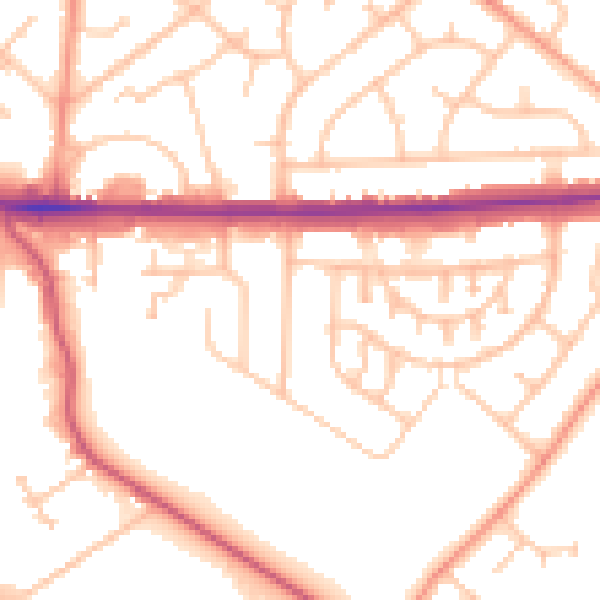 Daytime road noise heatmap for WV1 2DN