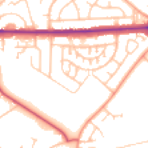 Daytime road noise heatmap for WV1 2DU