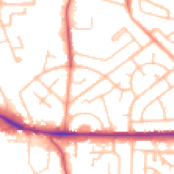 Daytime road noise heatmap for WV1 2JU