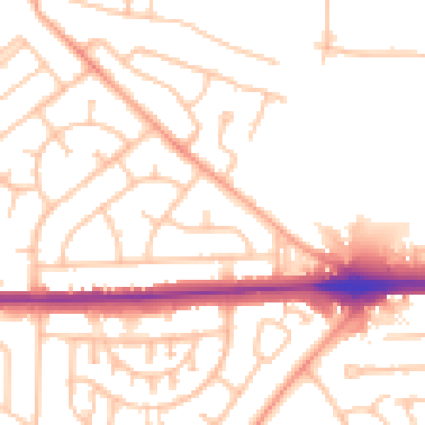 Daytime road noise heatmap for WV1 2PR