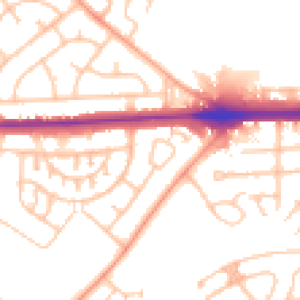 Daytime road noise heatmap for WV1 2QB