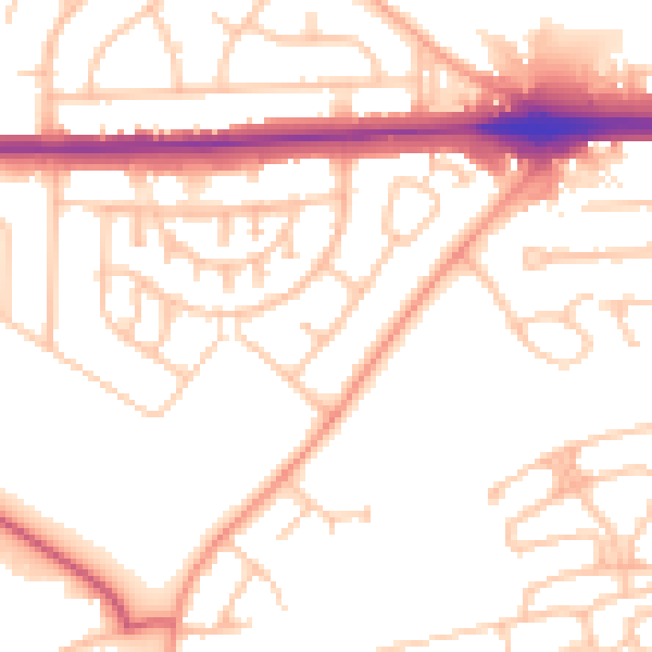 Daytime road noise heatmap for WV1 2QF