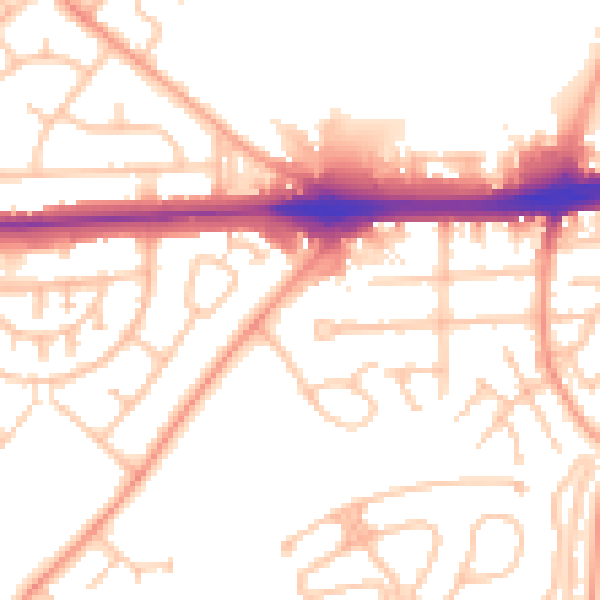 Daytime road noise heatmap for WV1 2QN