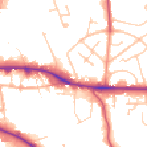 Daytime road noise heatmap for WV1 2QU