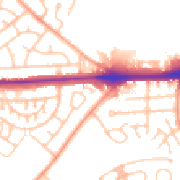Daytime road noise heatmap for WV1 2UZ