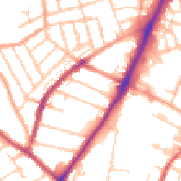 Daytime road noise heatmap for WV3 0DY