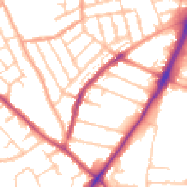 Daytime road noise heatmap for WV3 0QQ