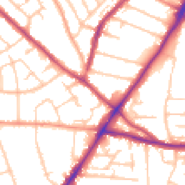 Daytime road noise heatmap for WV3 7DJ