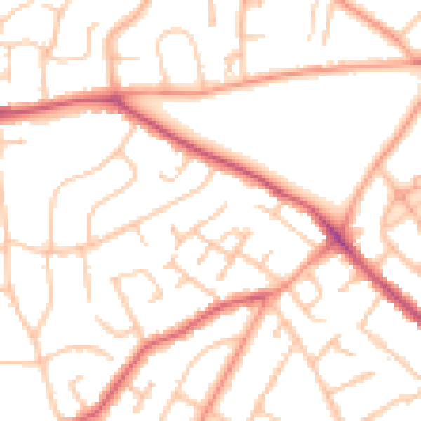 Daytime road noise heatmap for WV3 7JZ